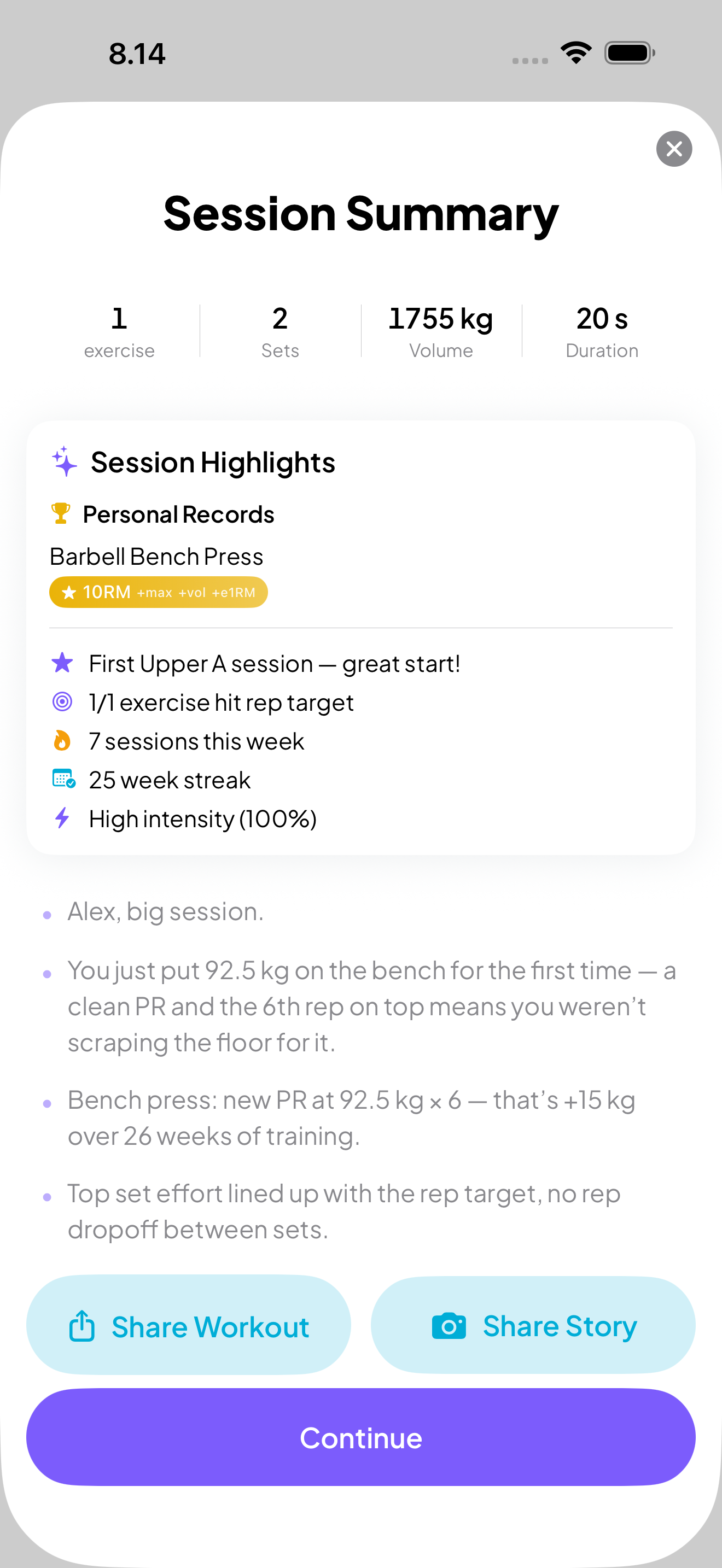AI coaching feedback after completing a workout